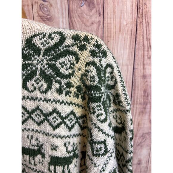 Wool 100% Knit Cardigan Sweater Green and Cream Women's Size M READ - Picture 5 of 8